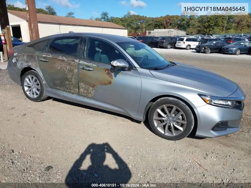 2021 Honda Accord Lx VIN: 1HGCV1F18MA045645 Lot: 40610151