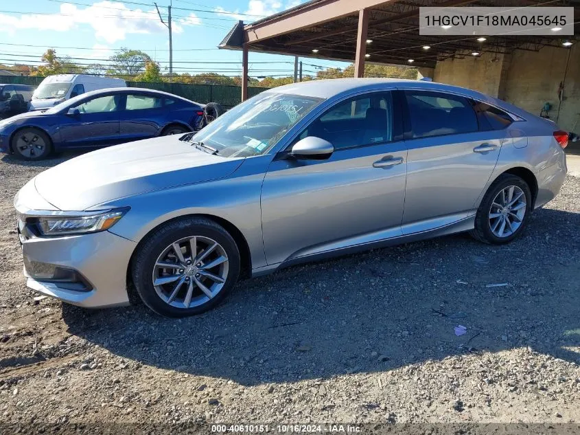 2021 Honda Accord Lx VIN: 1HGCV1F18MA045645 Lot: 40610151