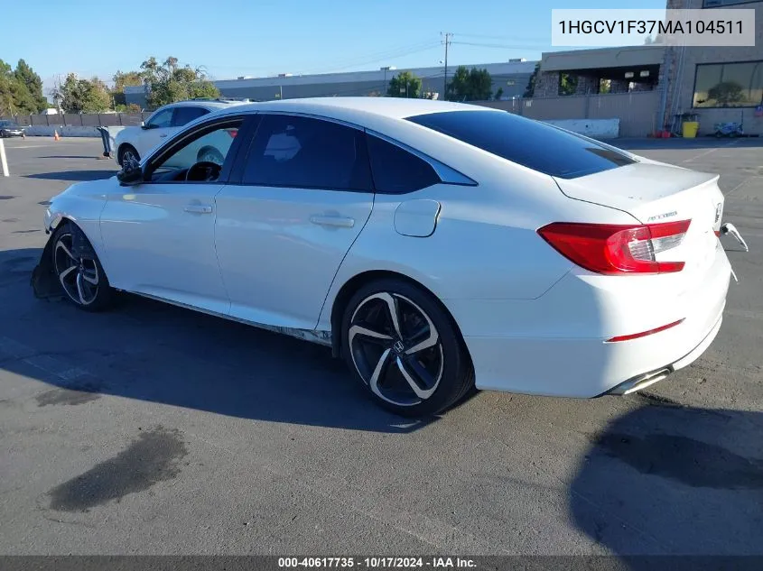 2021 Honda Accord Sport VIN: 1HGCV1F37MA104511 Lot: 40617735