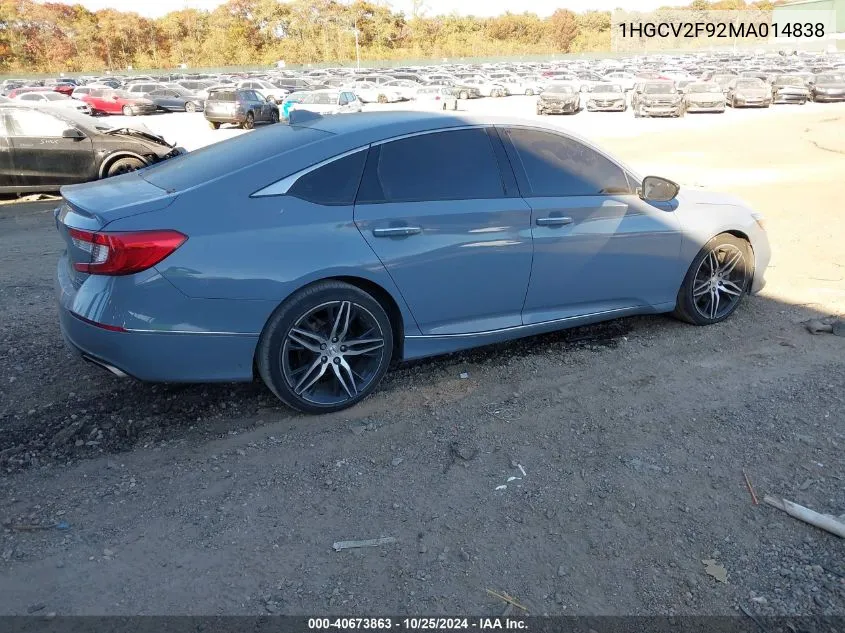 2021 Honda Accord Touring VIN: 1HGCV2F92MA014838 Lot: 40673863