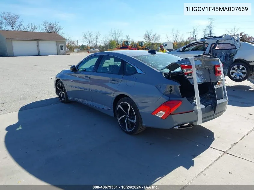 1HGCV1F45MA007669 2021 Honda Accord Sport Se