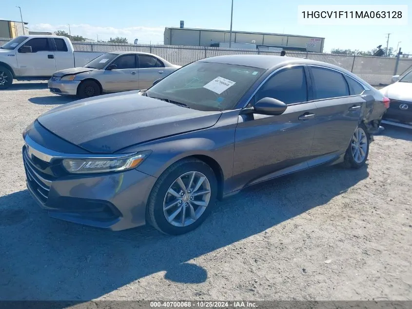 2021 Honda Accord Lx VIN: 1HGCV1F11MA063128 Lot: 40700068