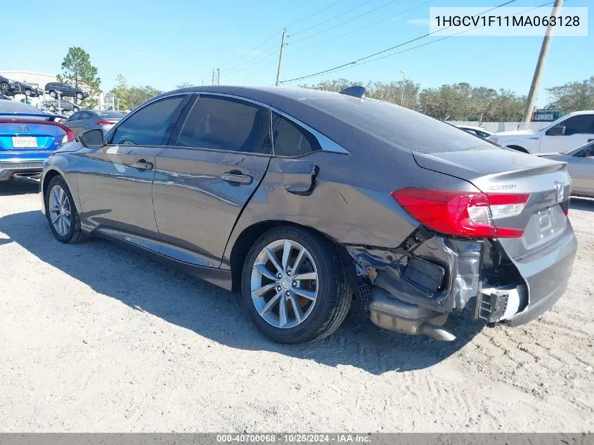 2021 Honda Accord Lx VIN: 1HGCV1F11MA063128 Lot: 40700068