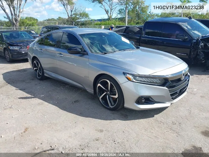 2021 Honda Accord Sport VIN: 1HGCV1F34MA023238 Lot: 40700984