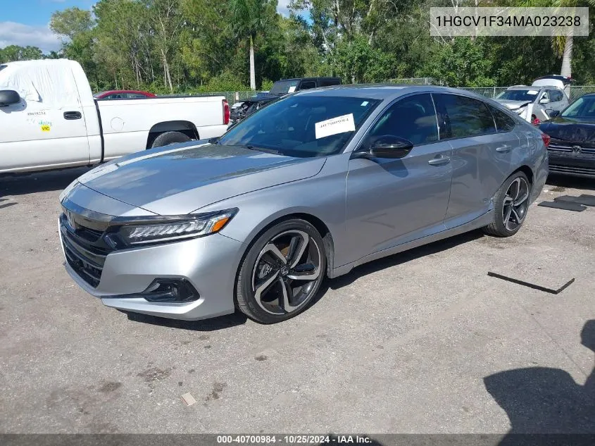 2021 Honda Accord Sport VIN: 1HGCV1F34MA023238 Lot: 40700984