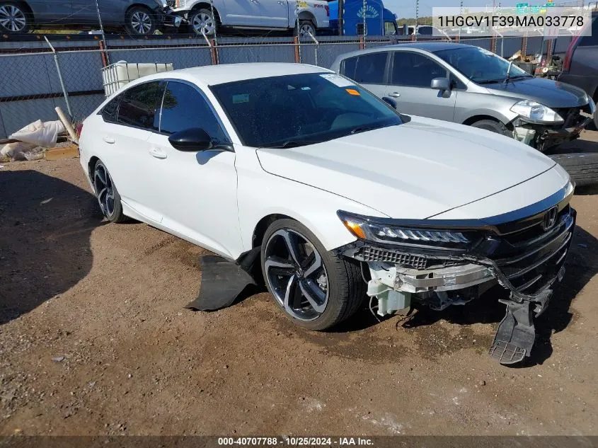 2021 Honda Accord Sport VIN: 1HGCV1F39MA033778 Lot: 40707788