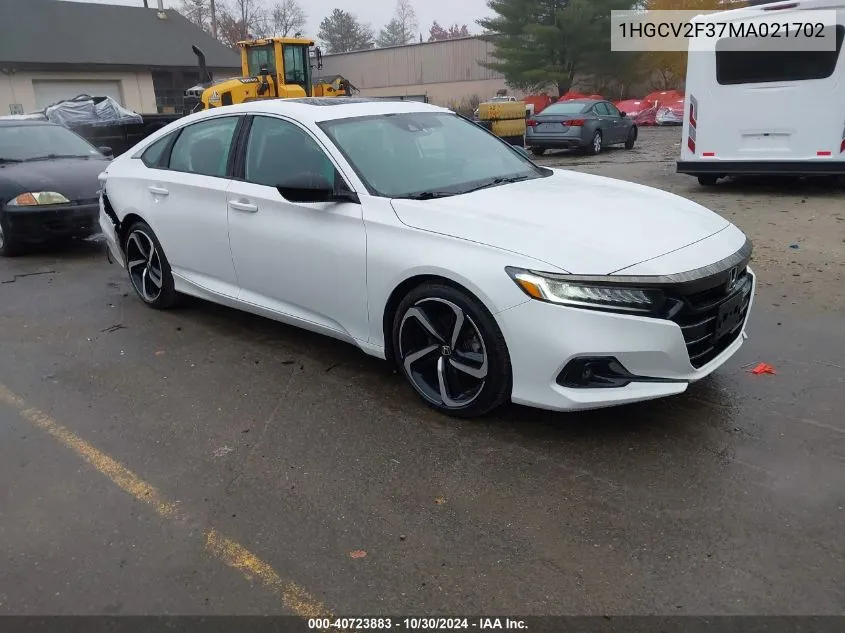 2021 Honda Accord Sport 2.0T VIN: 1HGCV2F37MA021702 Lot: 40723883