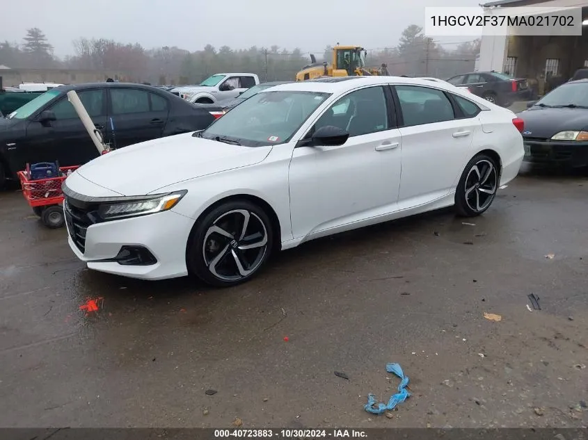 2021 Honda Accord Sport 2.0T VIN: 1HGCV2F37MA021702 Lot: 40723883