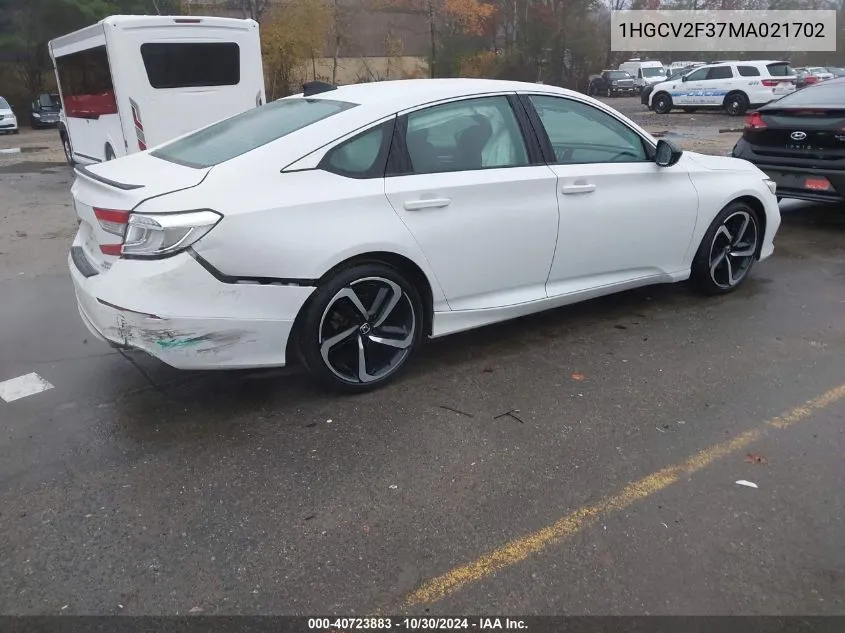 2021 Honda Accord Sport 2.0T VIN: 1HGCV2F37MA021702 Lot: 40723883