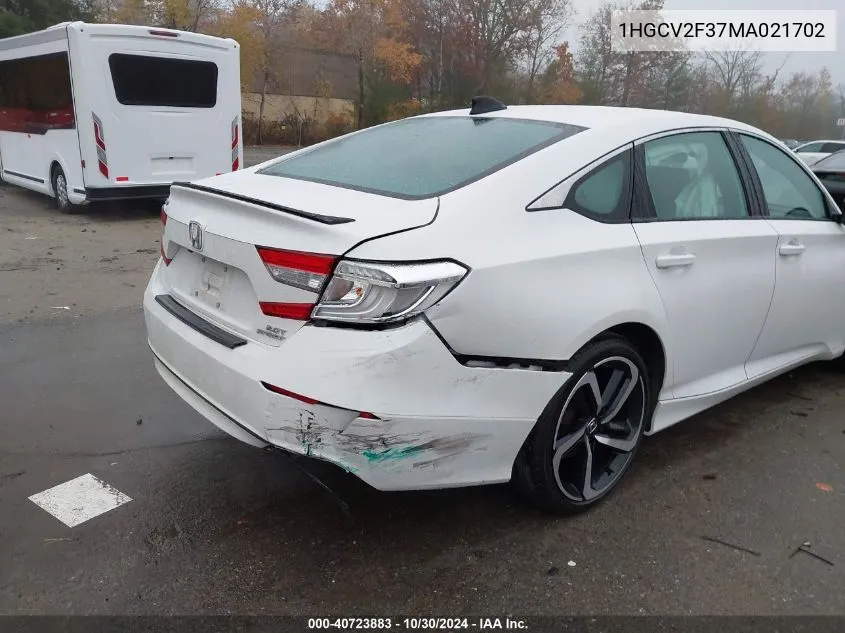 2021 Honda Accord Sport 2.0T VIN: 1HGCV2F37MA021702 Lot: 40723883