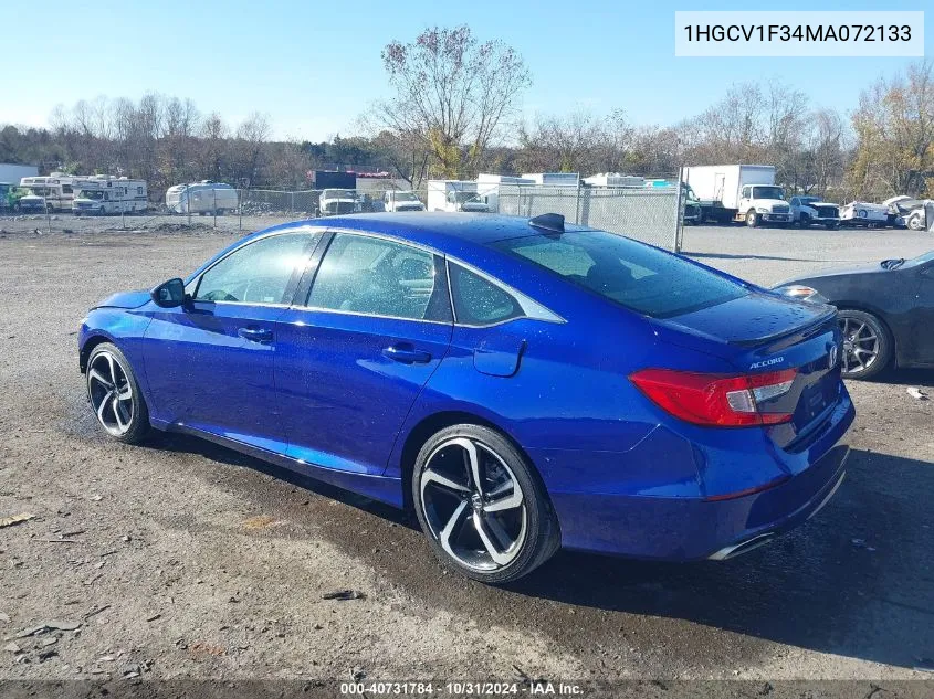 2021 Honda Accord Sport VIN: 1HGCV1F34MA072133 Lot: 40731784