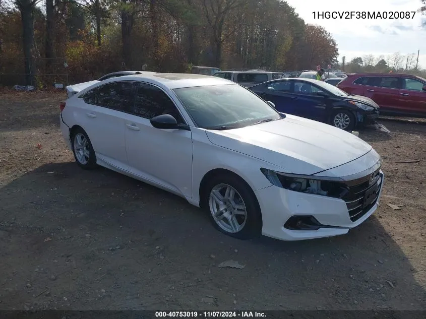 2021 Honda Accord Sport 2.0T VIN: 1HGCV2F38MA020087 Lot: 40753019