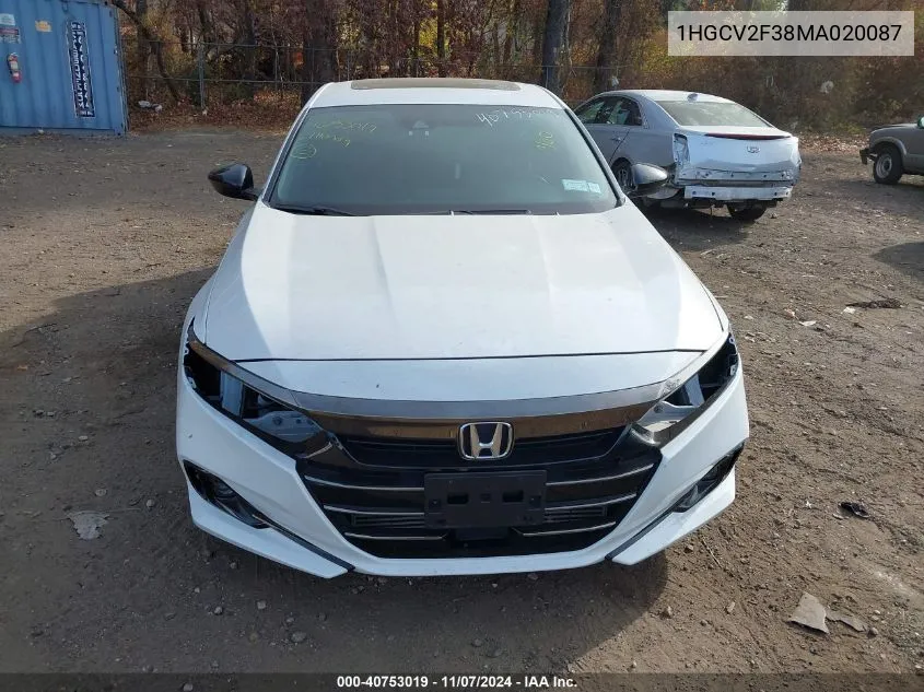 2021 Honda Accord Sport 2.0T VIN: 1HGCV2F38MA020087 Lot: 40753019