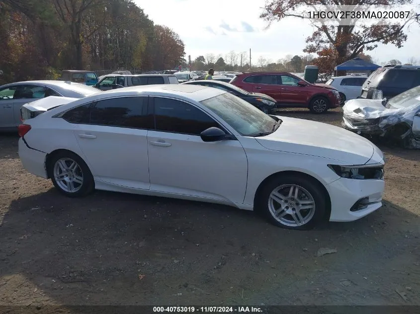 2021 Honda Accord Sport 2.0T VIN: 1HGCV2F38MA020087 Lot: 40753019