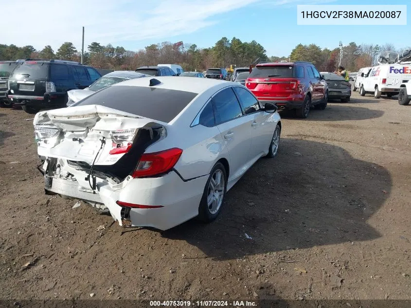 2021 Honda Accord Sport 2.0T VIN: 1HGCV2F38MA020087 Lot: 40753019