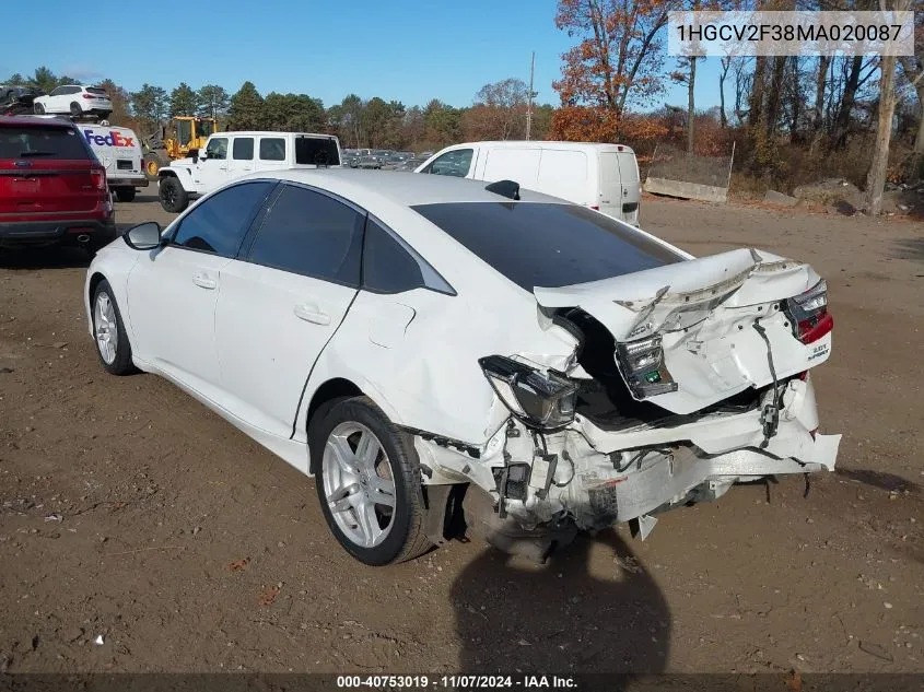 2021 Honda Accord Sport 2.0T VIN: 1HGCV2F38MA020087 Lot: 40753019