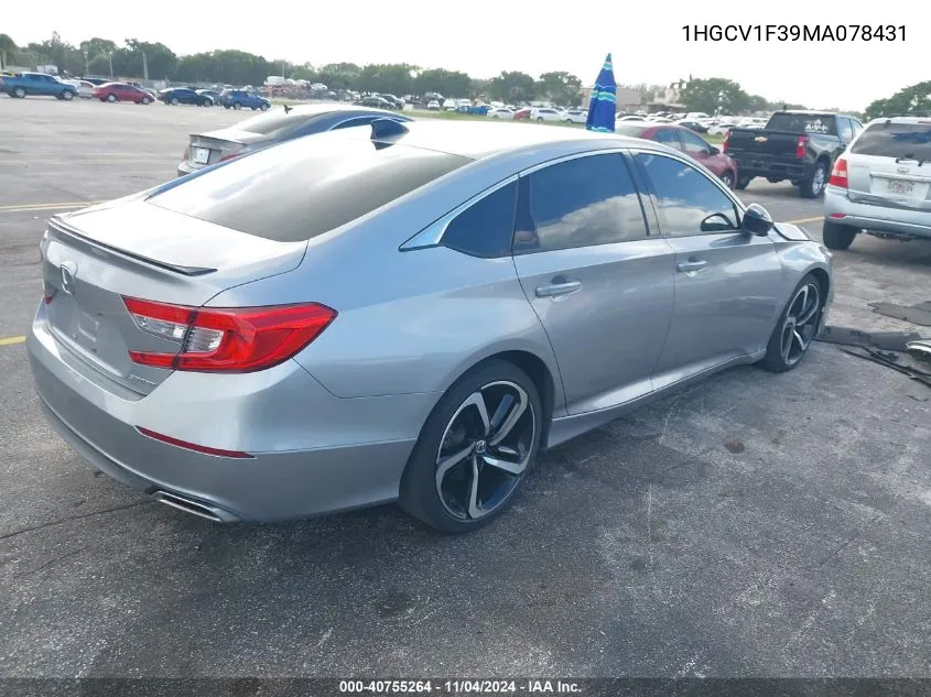 2021 Honda Accord Sport VIN: 1HGCV1F39MA078431 Lot: 40755264