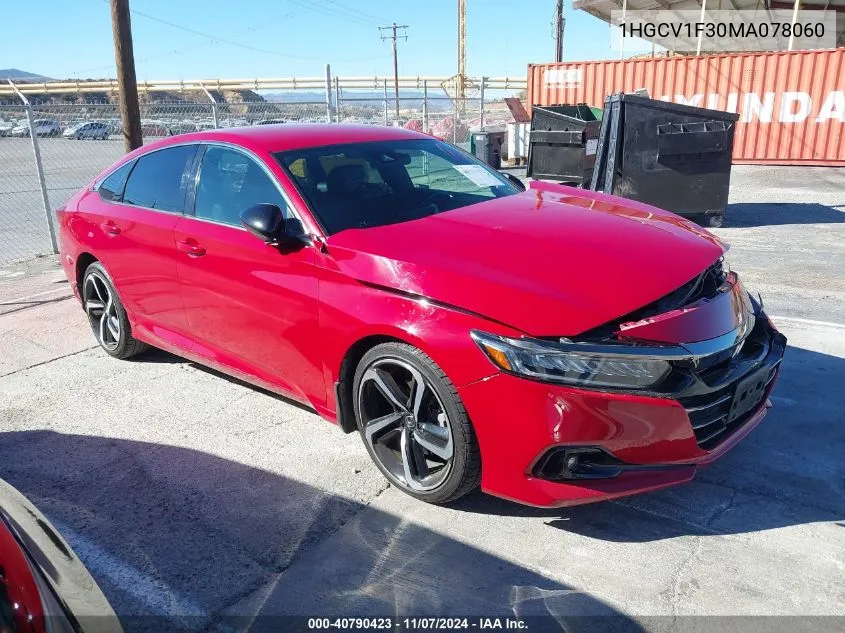 2021 Honda Accord Sport VIN: 1HGCV1F30MA078060 Lot: 40790423