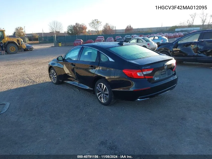 2021 Honda Accord Hybrid Ex VIN: 1HGCV3F42MA012095 Lot: 40791156