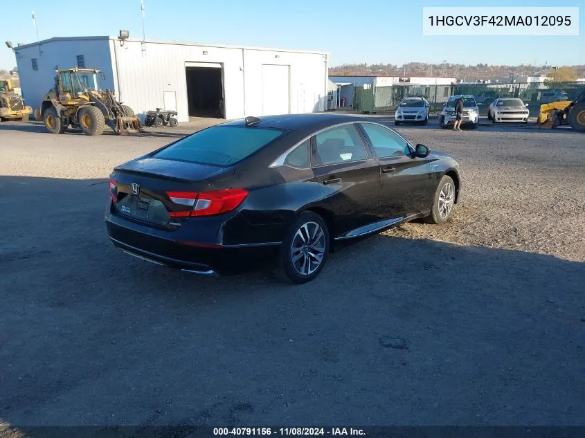 2021 Honda Accord Hybrid Ex VIN: 1HGCV3F42MA012095 Lot: 40791156