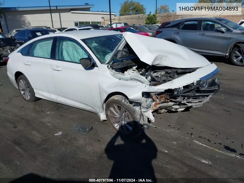 2021 Honda Accord Lx VIN: 1HGCV1F19MA004893 Lot: 40797596