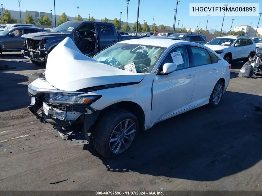 2021 Honda Accord Lx VIN: 1HGCV1F19MA004893 Lot: 40797596