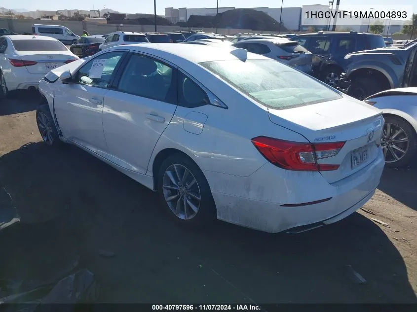 2021 Honda Accord Lx VIN: 1HGCV1F19MA004893 Lot: 40797596