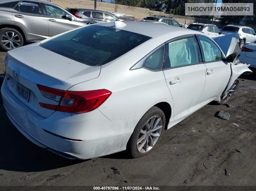 2021 Honda Accord Lx VIN: 1HGCV1F19MA004893 Lot: 40797596