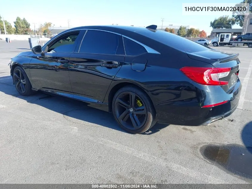 2021 Honda Accord Sport VIN: 1HGCV1F30MA020420 Lot: 40802502