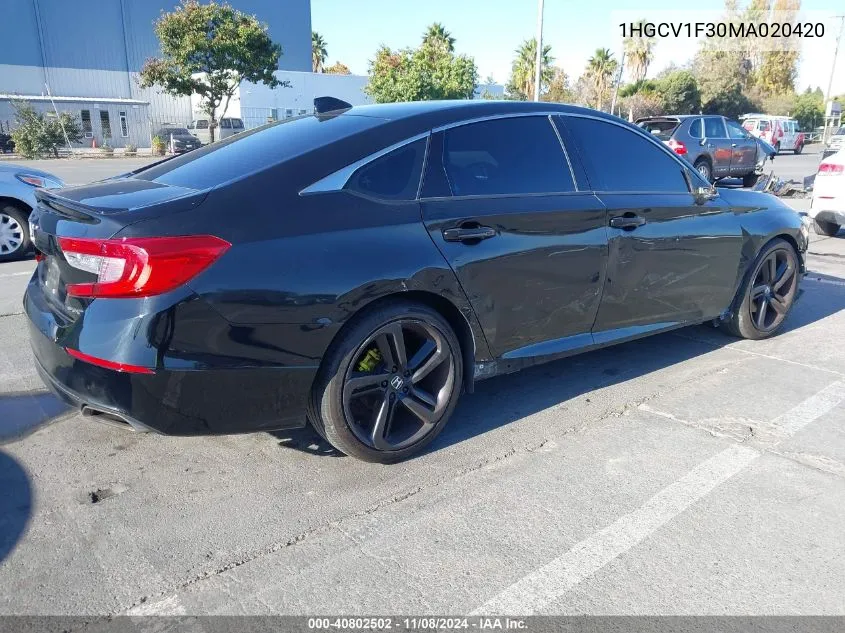 2021 Honda Accord Sport VIN: 1HGCV1F30MA020420 Lot: 40802502