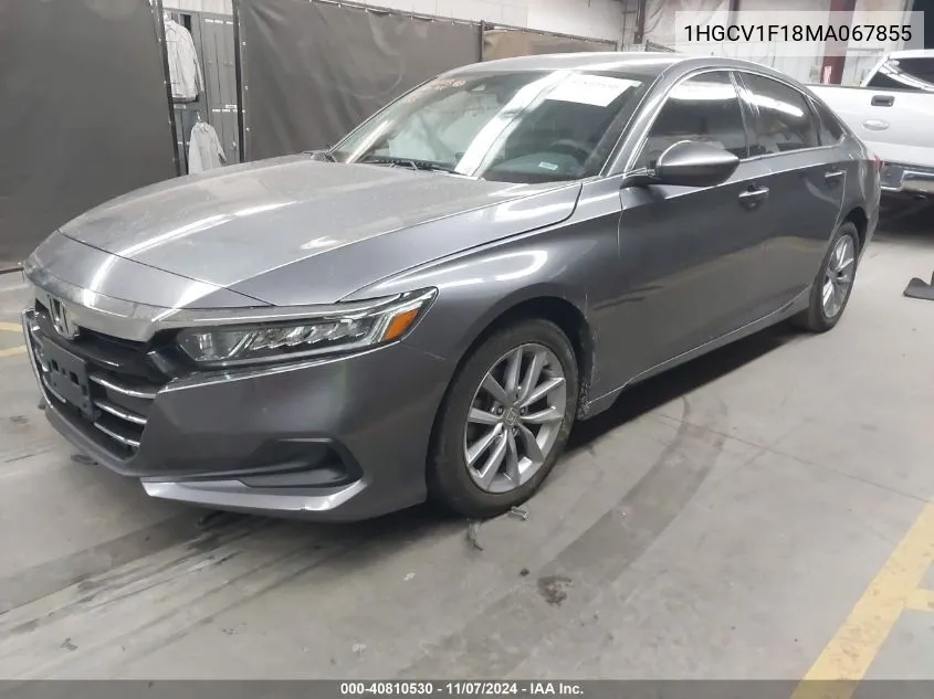 2021 Honda Accord Lx VIN: 1HGCV1F18MA067855 Lot: 40810530