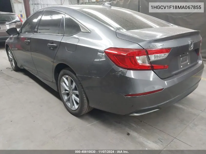 2021 Honda Accord Lx VIN: 1HGCV1F18MA067855 Lot: 40810530