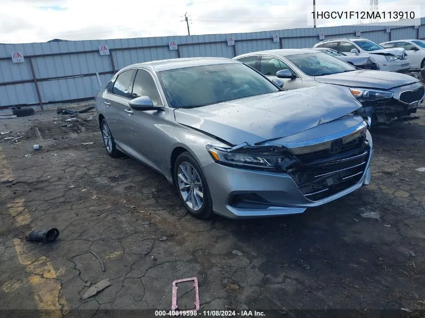 2021 Honda Accord Lx VIN: 1HGCV1F12MA113910 Lot: 40819598