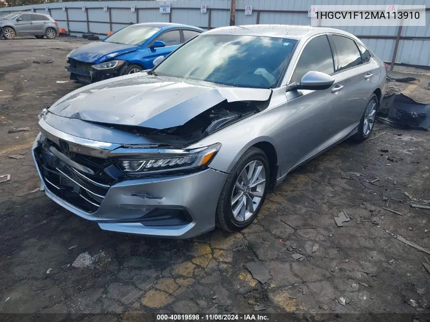 2021 Honda Accord Lx VIN: 1HGCV1F12MA113910 Lot: 40819598