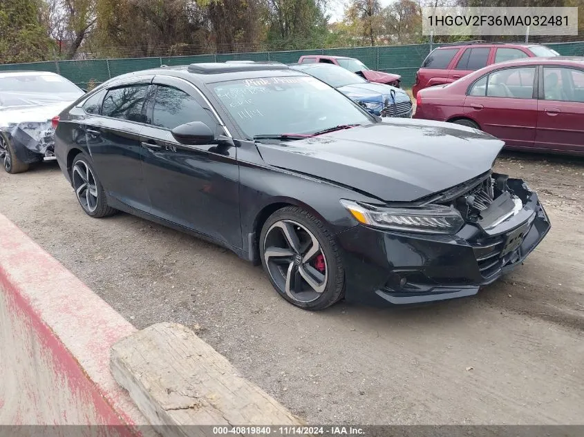 2021 Honda Accord Sport 2.0T VIN: 1HGCV2F36MA032481 Lot: 40819840