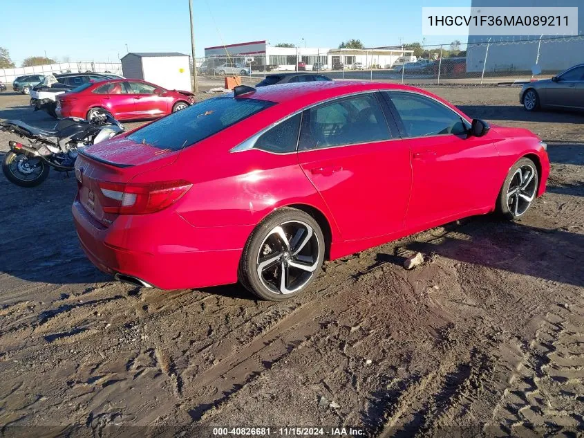 2021 Honda Accord Sport VIN: 1HGCV1F36MA089211 Lot: 40826681