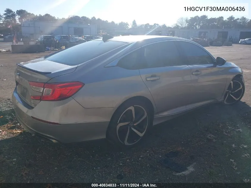 2021 Honda Accord Sport VIN: 1HGCV1F30MA006436 Lot: 40834833