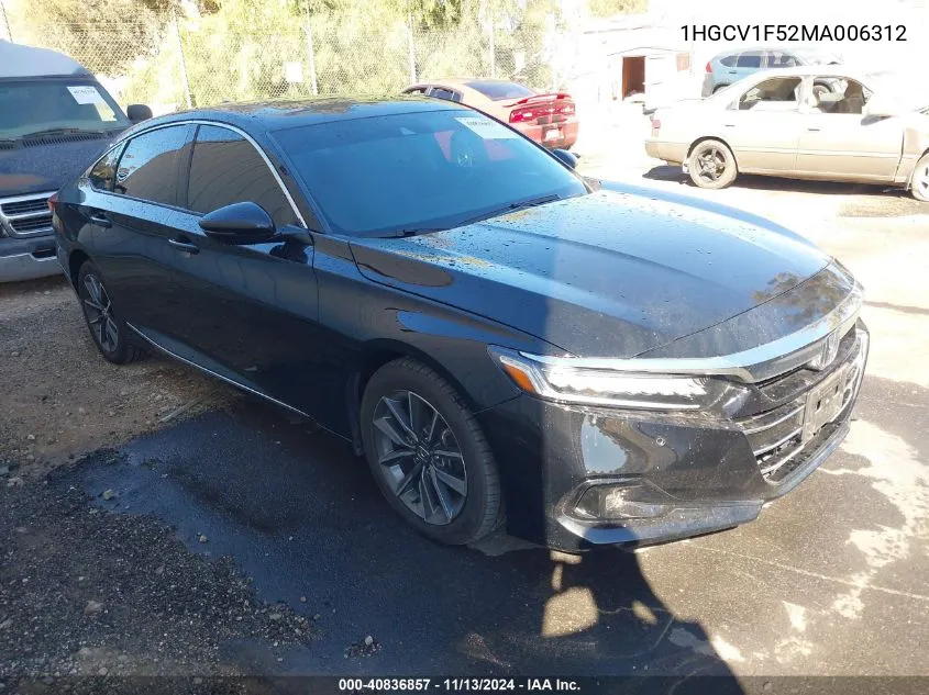 2021 Honda Accord Ex-L VIN: 1HGCV1F52MA006312 Lot: 40836857