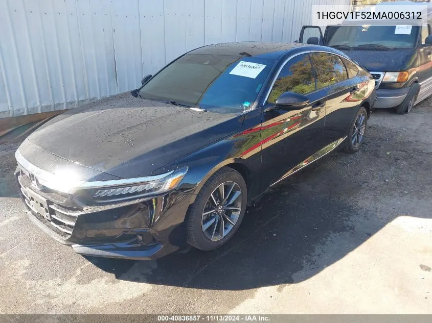 2021 Honda Accord Ex-L VIN: 1HGCV1F52MA006312 Lot: 40836857