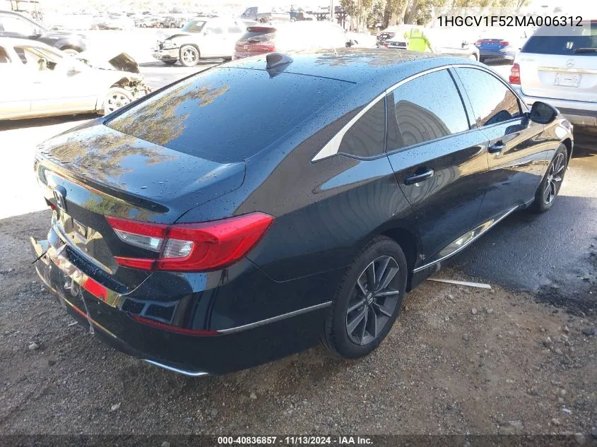 2021 Honda Accord Ex-L VIN: 1HGCV1F52MA006312 Lot: 40836857