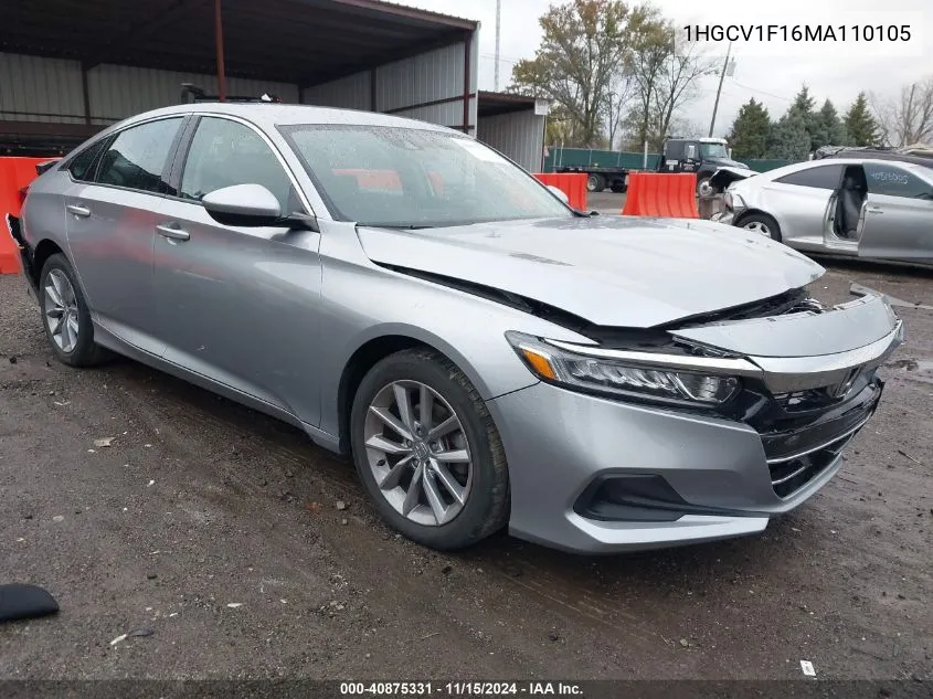 2021 Honda Accord Lx VIN: 1HGCV1F16MA110105 Lot: 40875331