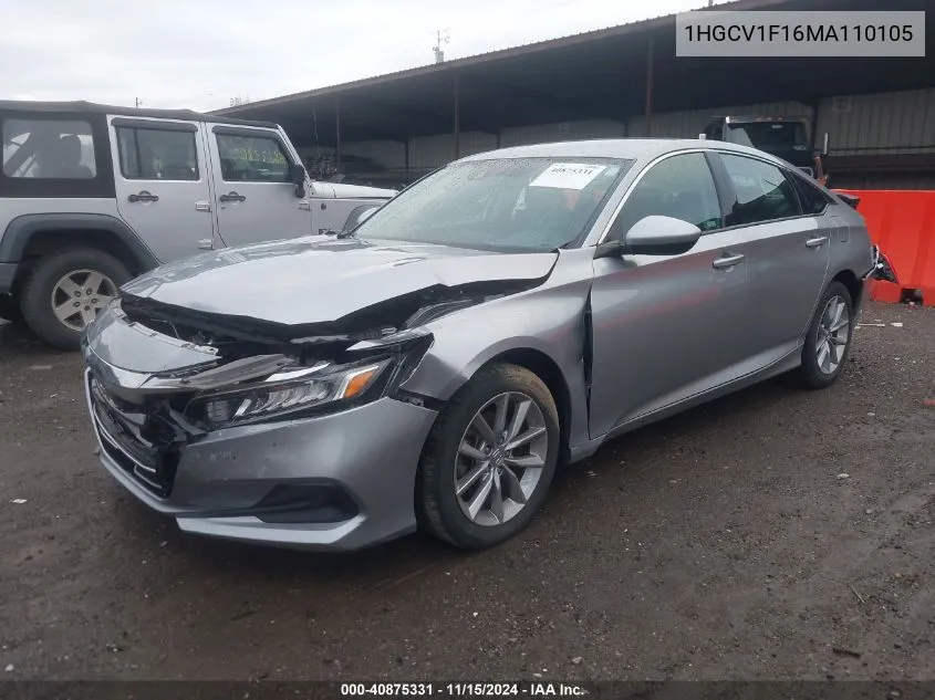 2021 Honda Accord Lx VIN: 1HGCV1F16MA110105 Lot: 40875331