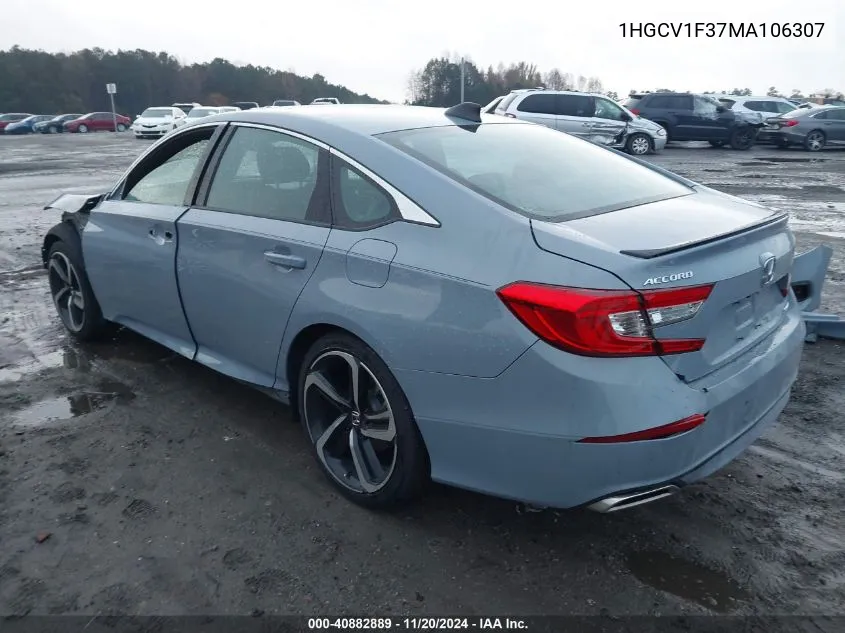 2021 Honda Accord Sport VIN: 1HGCV1F37MA106307 Lot: 40882889