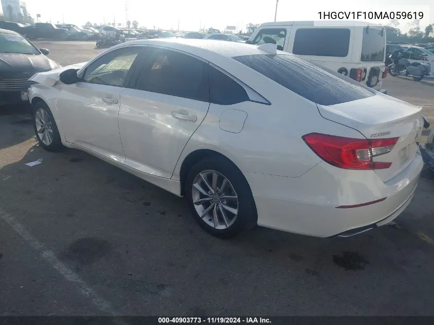 2021 Honda Accord Lx VIN: 1HGCV1F10MA059619 Lot: 40903773