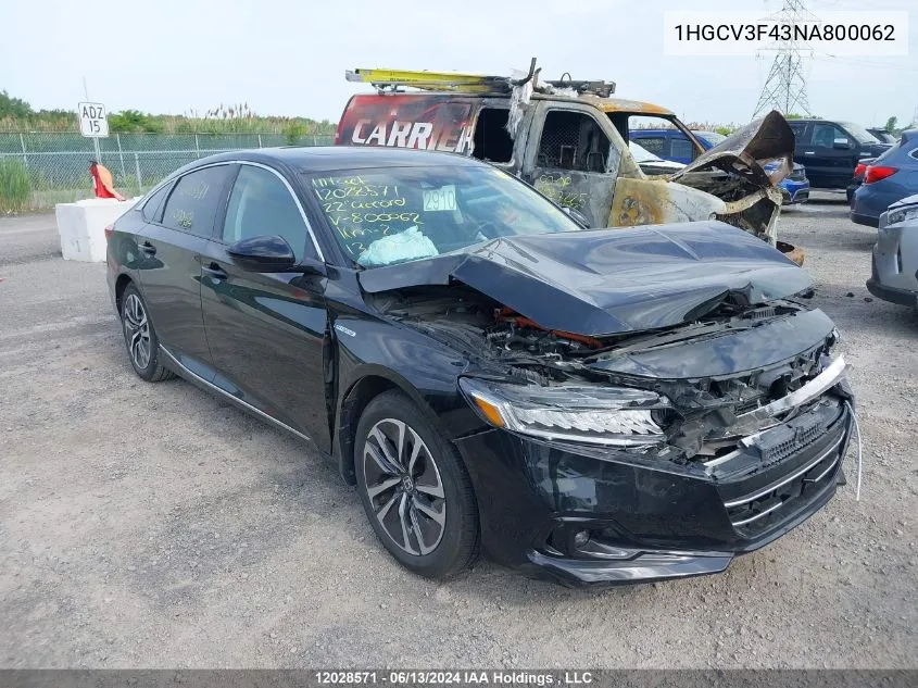 1HGCV3F43NA800062 2022 Honda Accord Hybrid