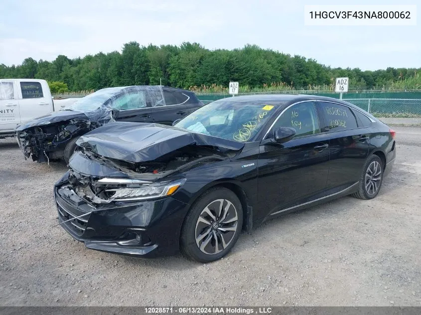 2022 Honda Accord Hybrid VIN: 1HGCV3F43NA800062 Lot: 12028571