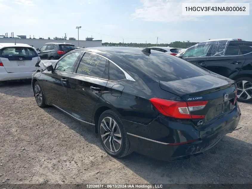 2022 Honda Accord Hybrid VIN: 1HGCV3F43NA800062 Lot: 12028571