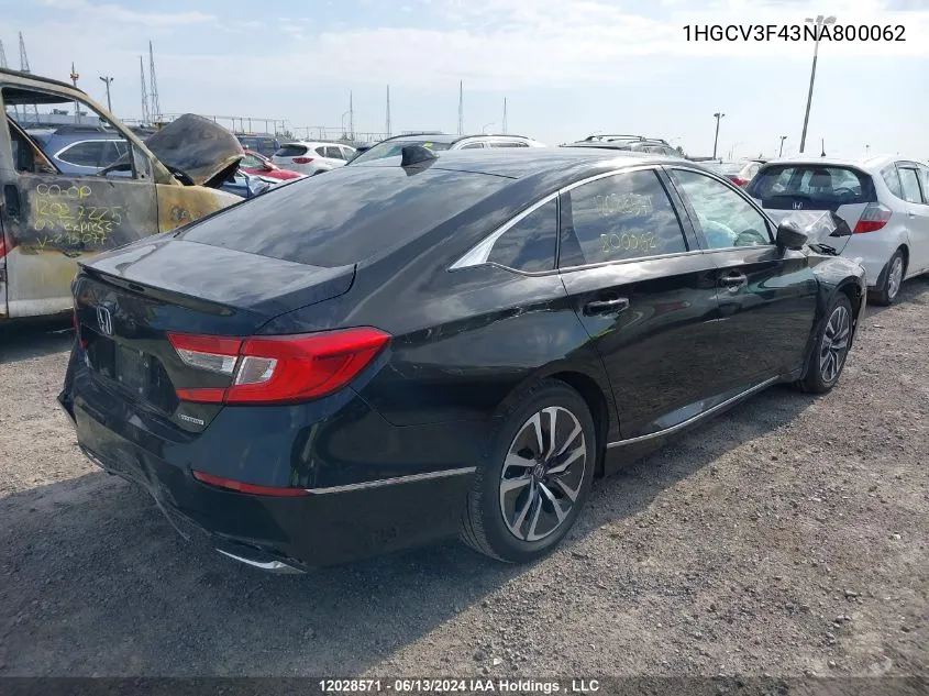 2022 Honda Accord Hybrid VIN: 1HGCV3F43NA800062 Lot: 12028571