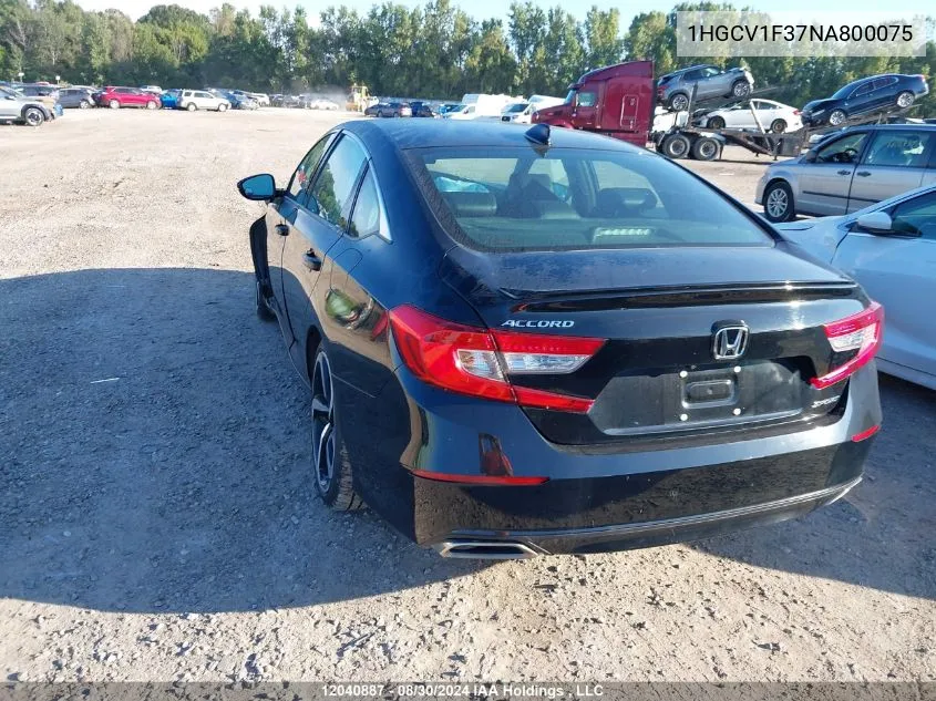 2022 Honda Accord VIN: 1HGCV1F37NA800075 Lot: 12040887