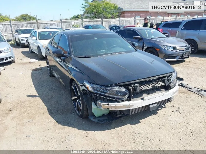 2022 Honda Accord VIN: 1HGCV1F30NA801813 Lot: 12086249